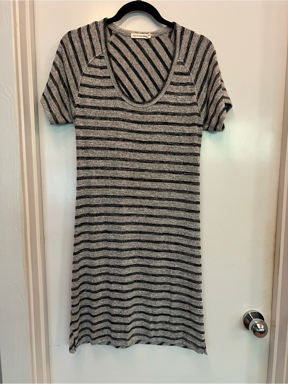 rag & bone Black and Gray Striped Scoop Neck Midi Dress